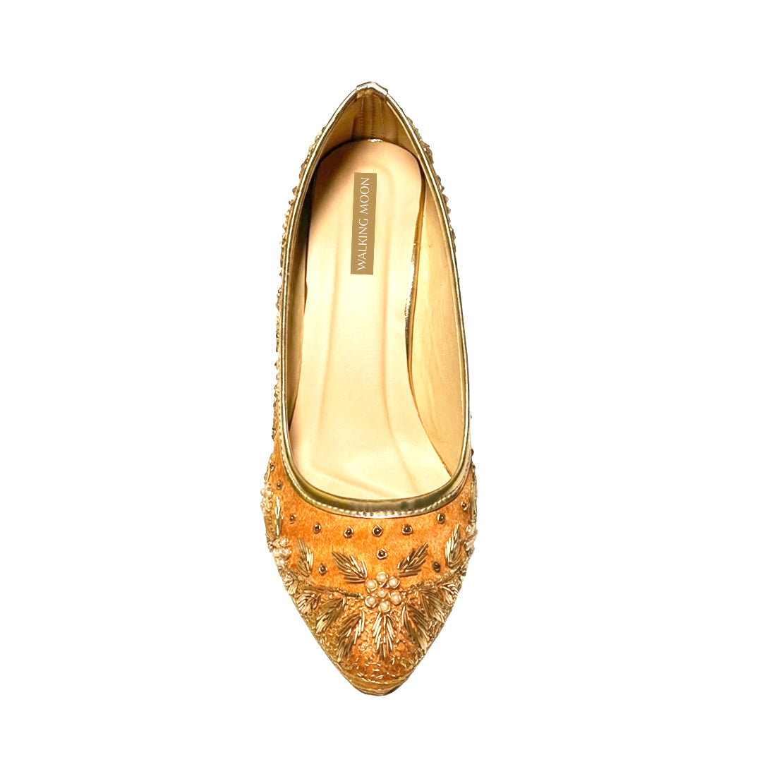 Peach Zardosi Embroidered Belly Heels