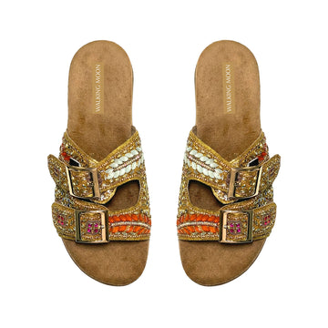 Golden Kundan Jewel Handwork Buckle flats