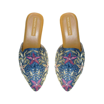 Dark Blue Bridal Mule Heel