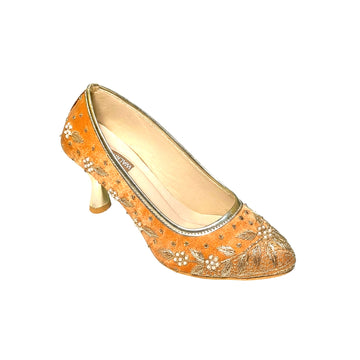 Peach Zardosi Embroidered Belly Heels