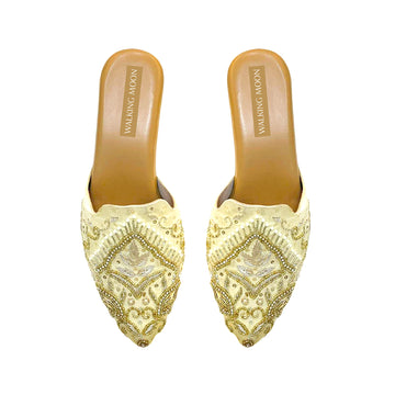 White Golden Bridal Mule Heel