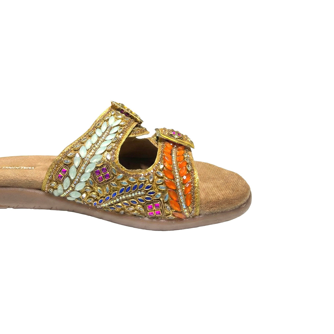 Golden Kundan Jewel Handwork Buckle flats