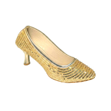 Golden Sequin Embellished Belly Heels