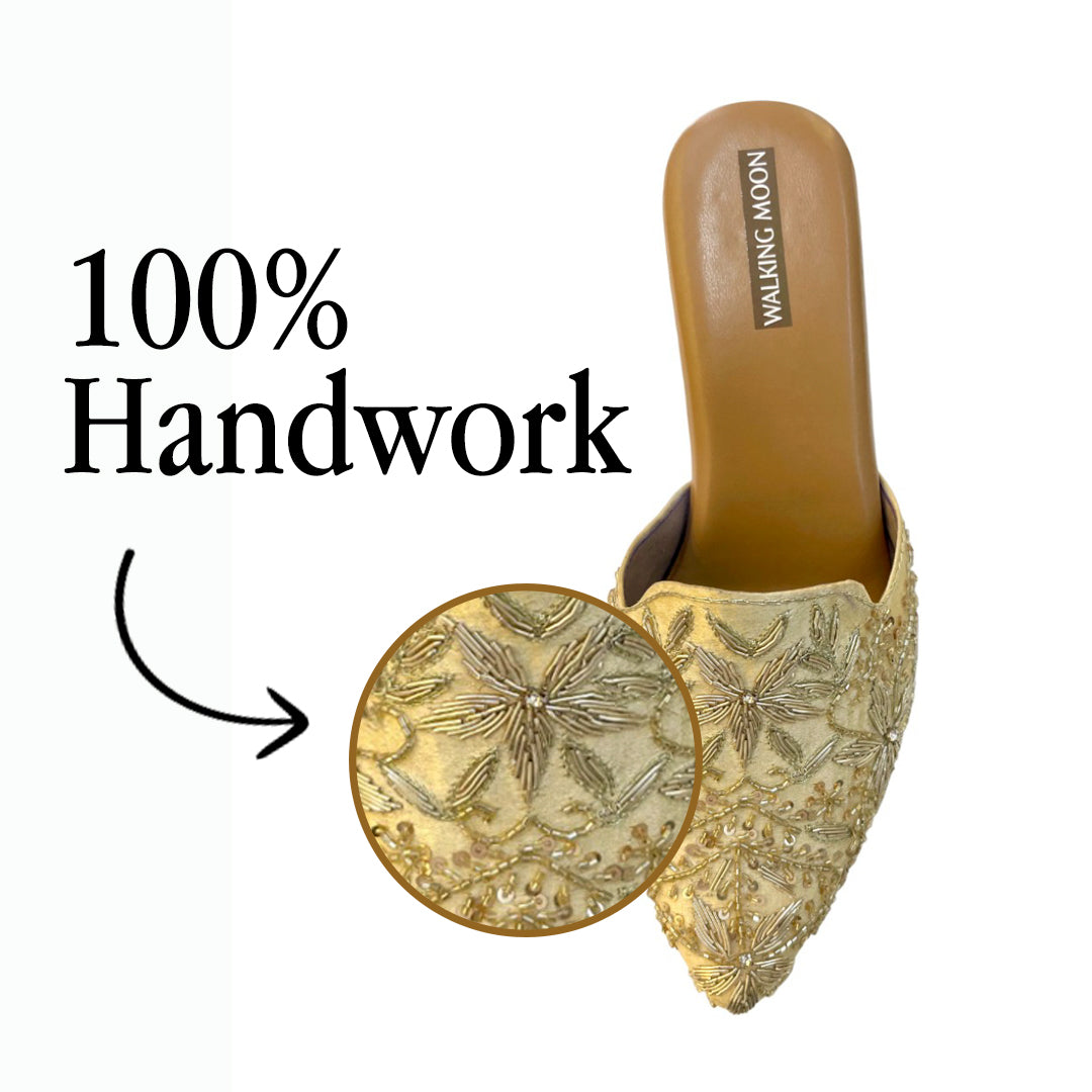 Golden Bridal Mule Heel