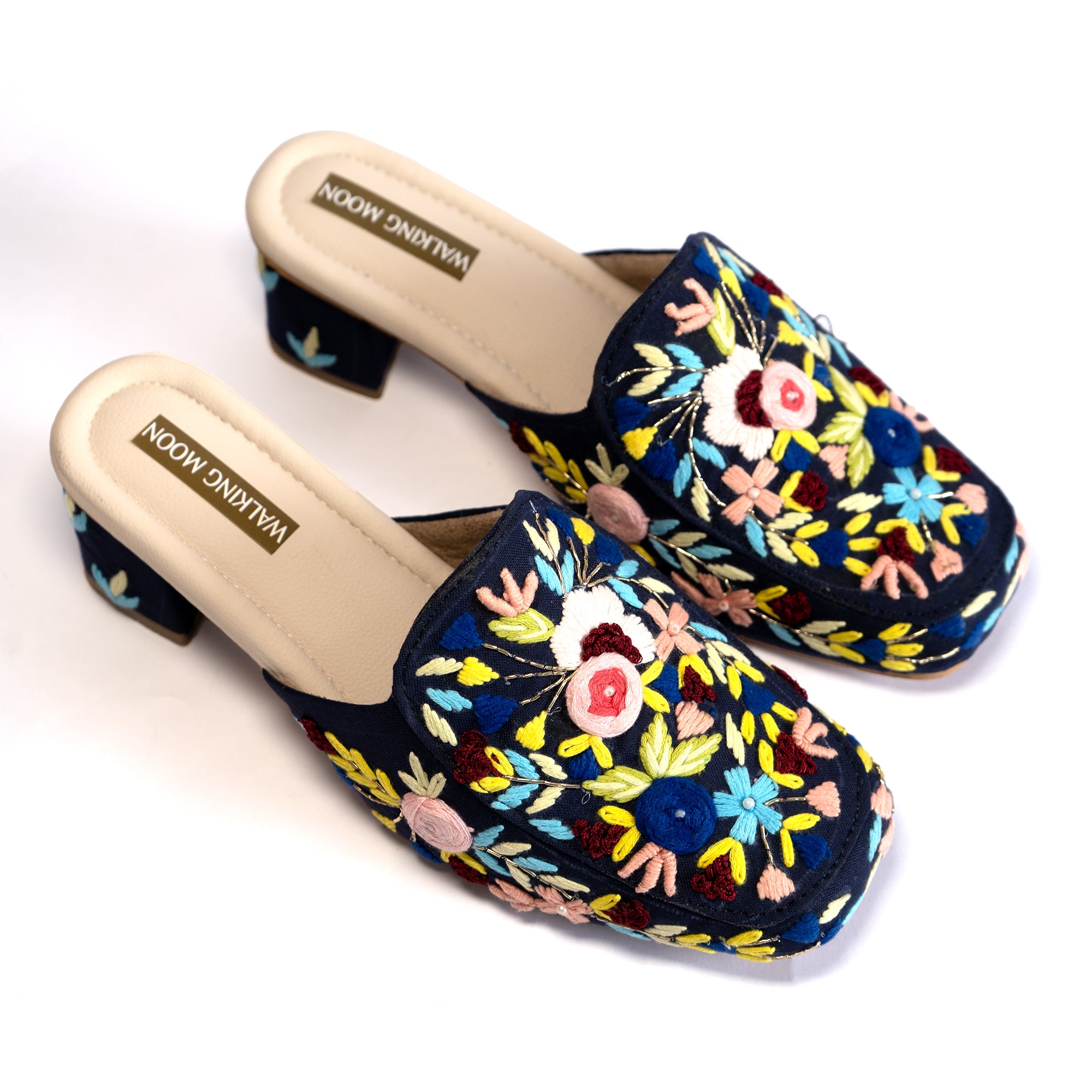 Floral Symphony Navy Mule Heel