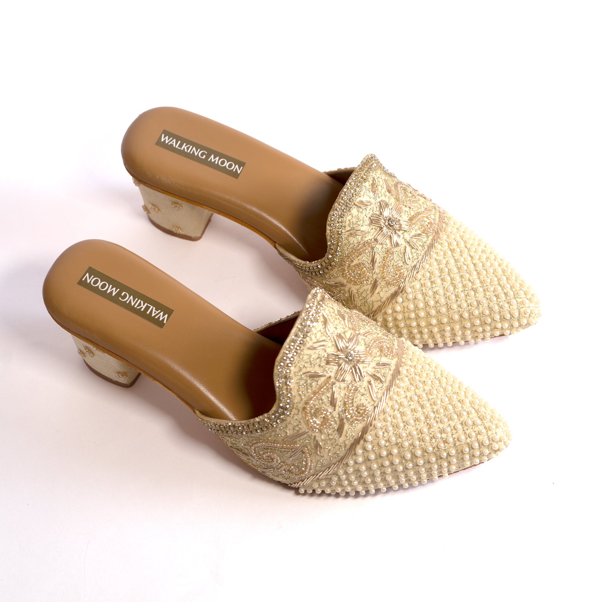 White Pearl Bridal Mule Heel