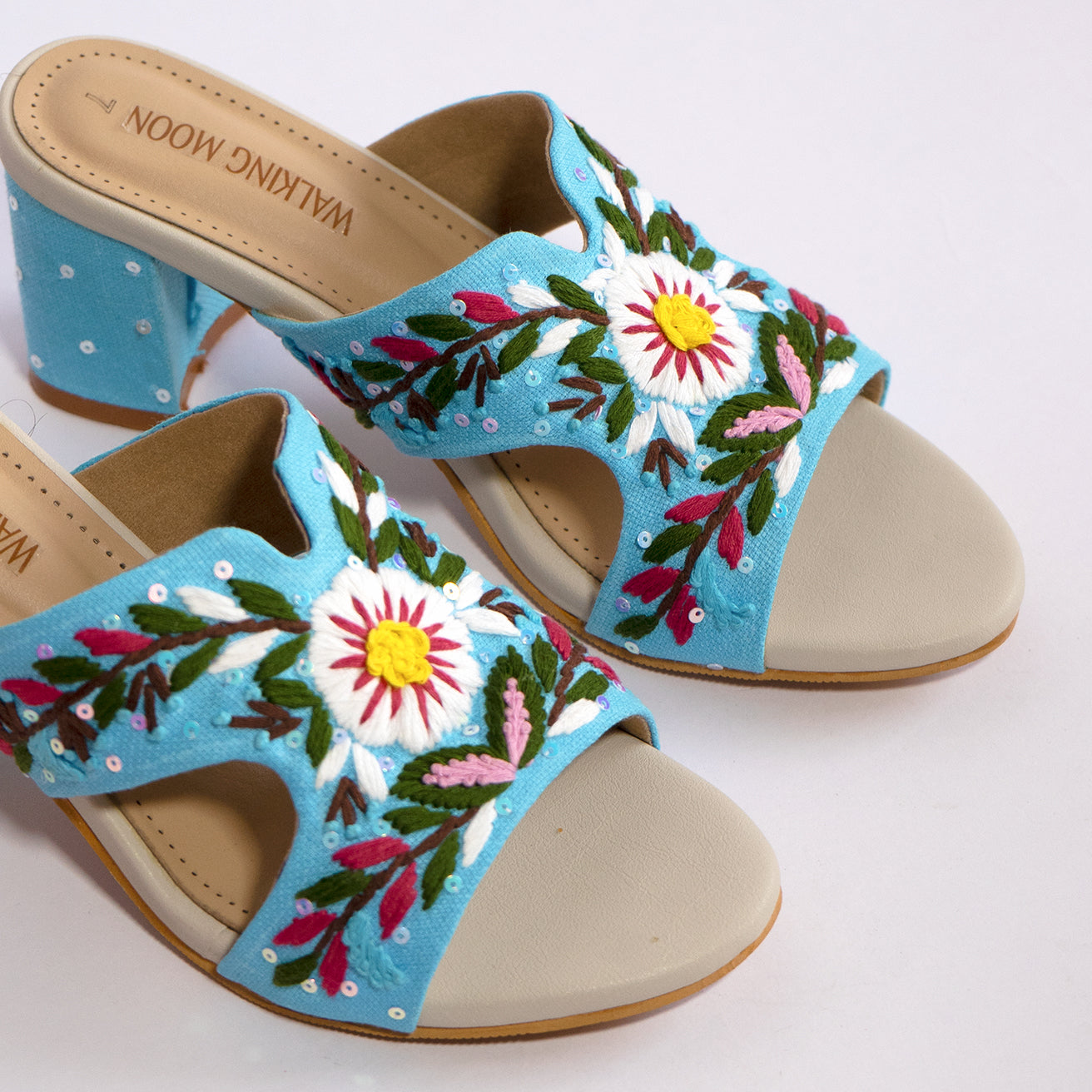 Gardenia Sky Blue Block Heel