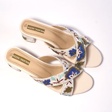 Ivory Floral Cross Block Heel