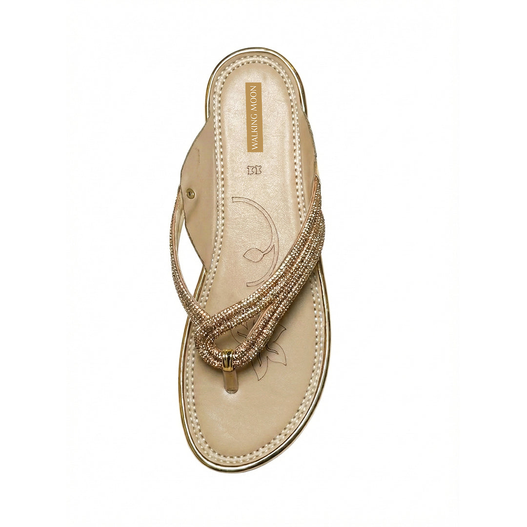 Rose Gold Crystal Strappy Flats