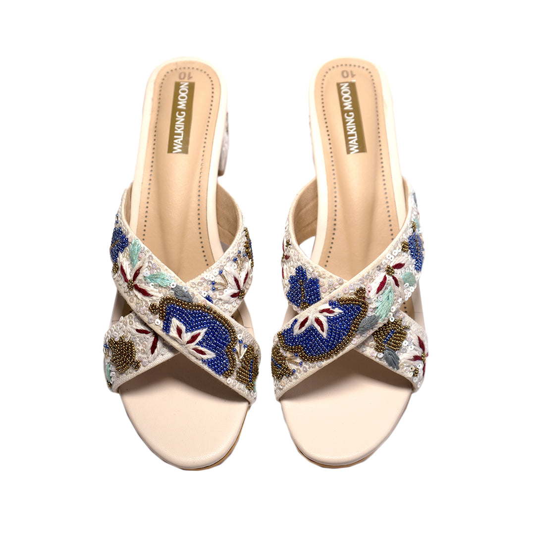 Ivory Floral Cross Block Heel