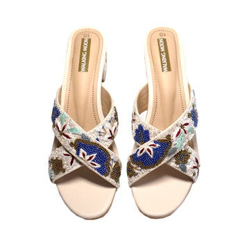 Ivory Floral Cross Block Heel