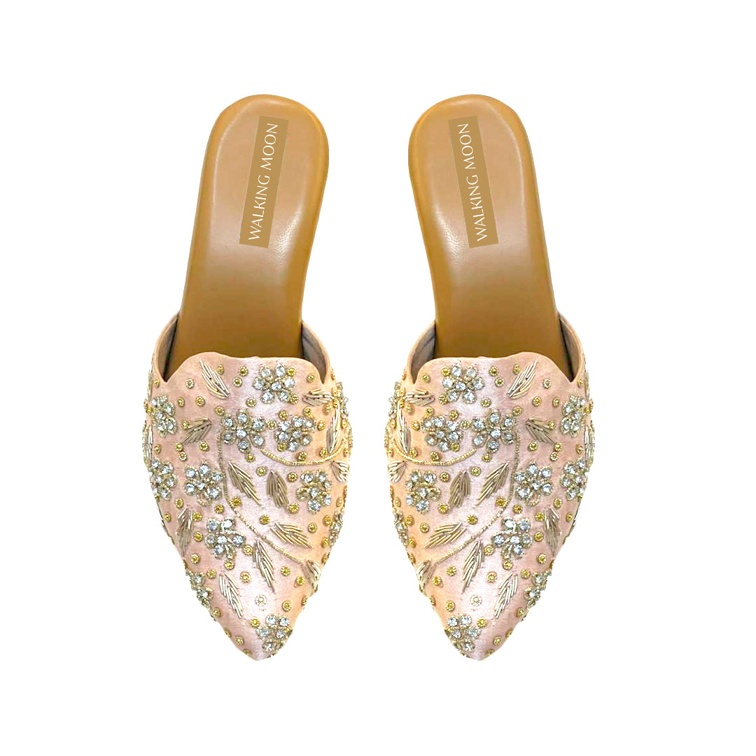 Peach Bridal Mule Heel