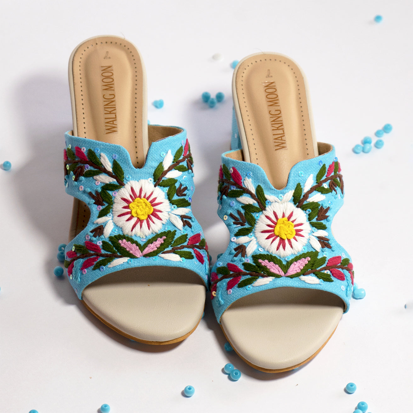 Gardenia Sky Blue Block Heel