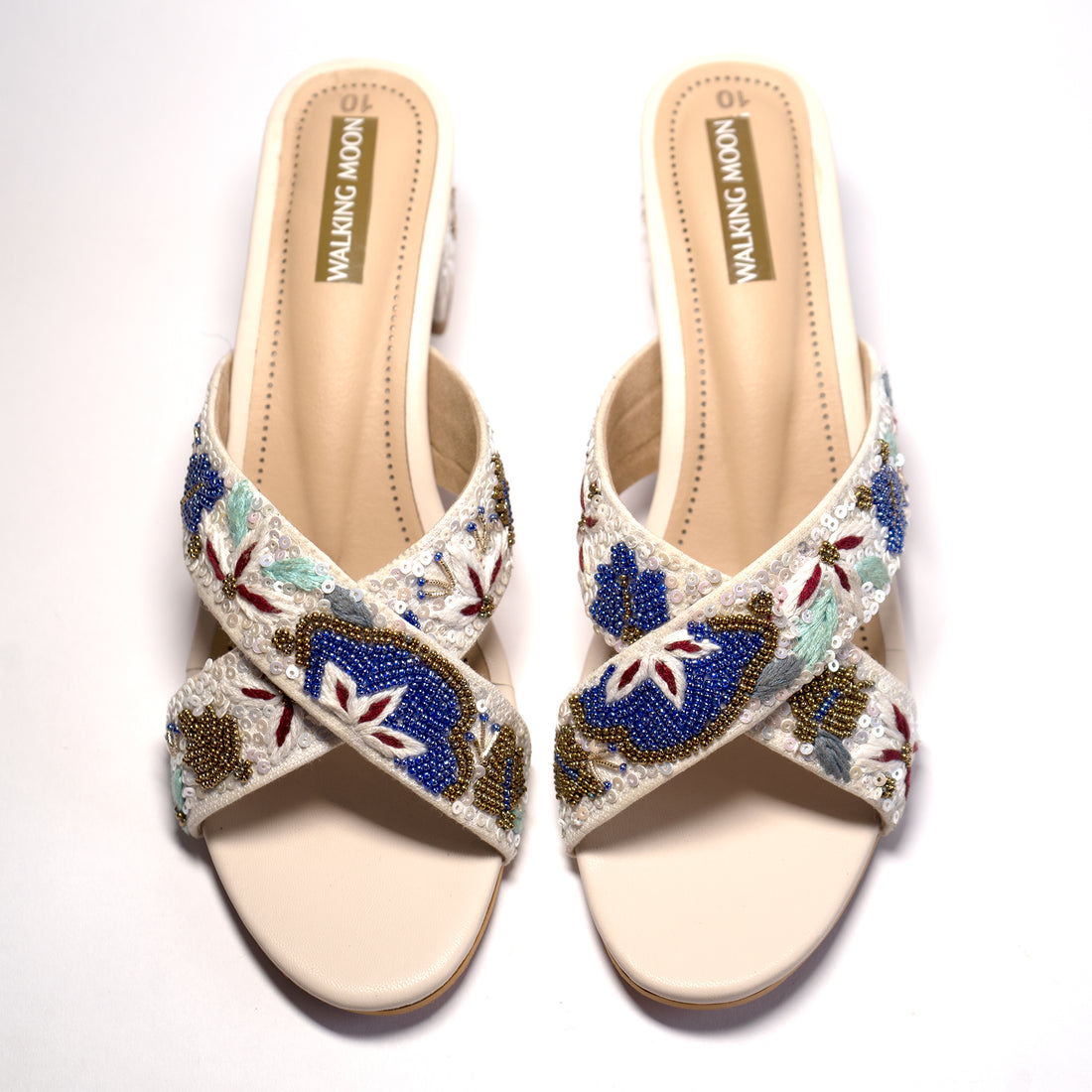 Ivory Floral Cross Block Heel