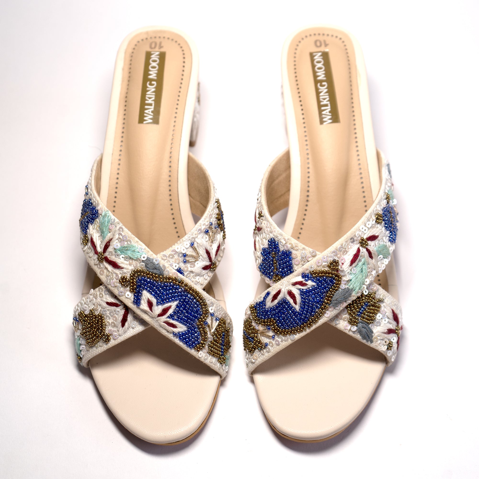 Ivory Floral Cross Block Heel