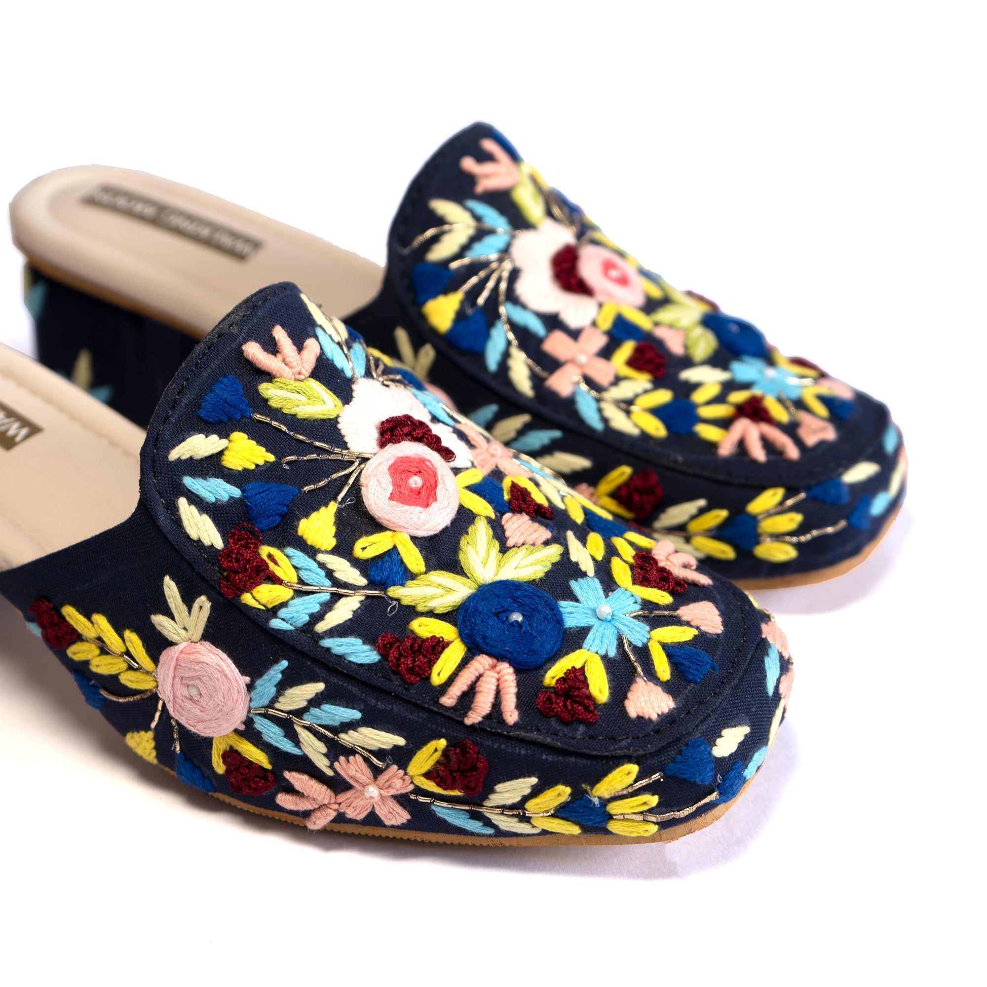 Floral Symphony Navy Mule Heel