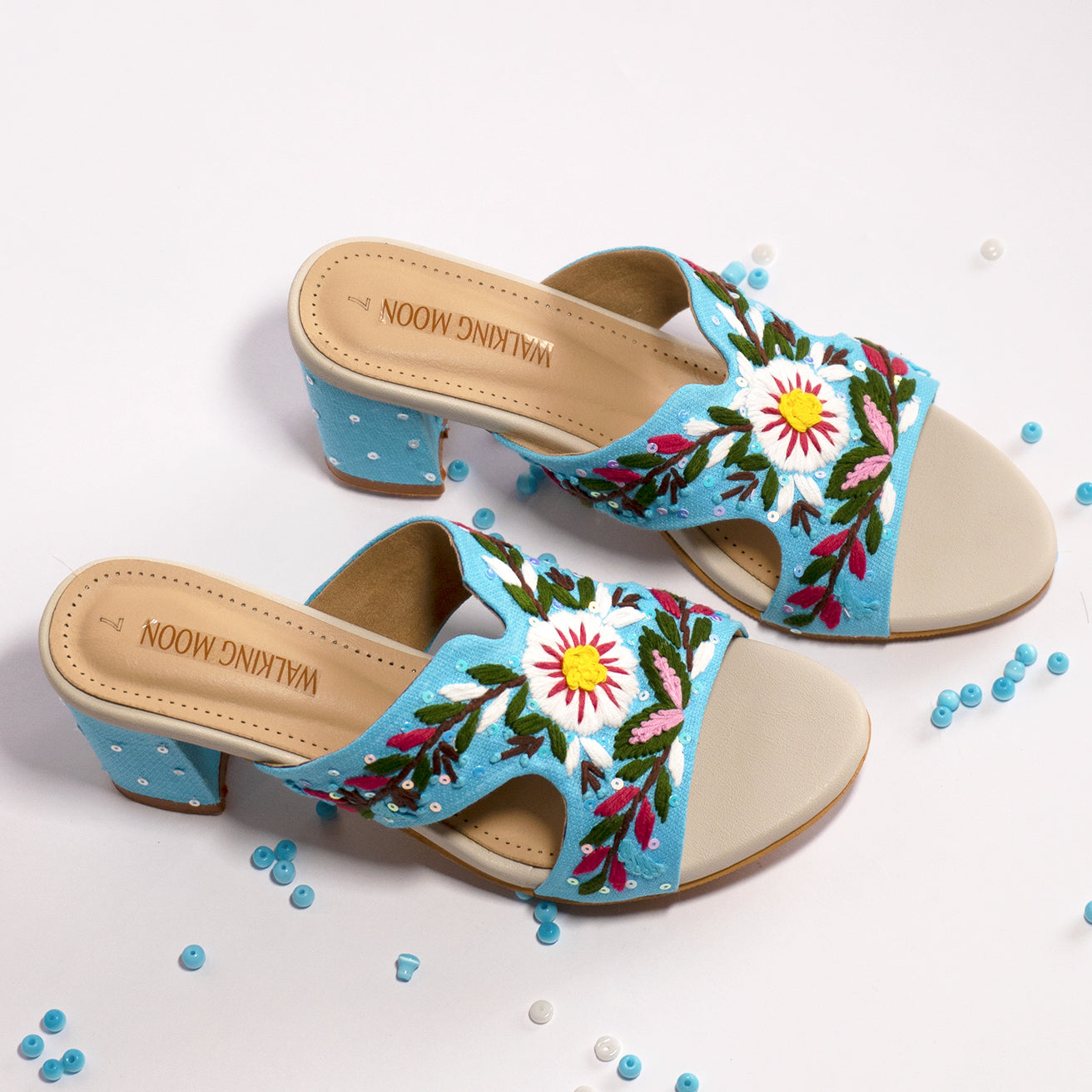 Gardenia Sky Blue Block Heel