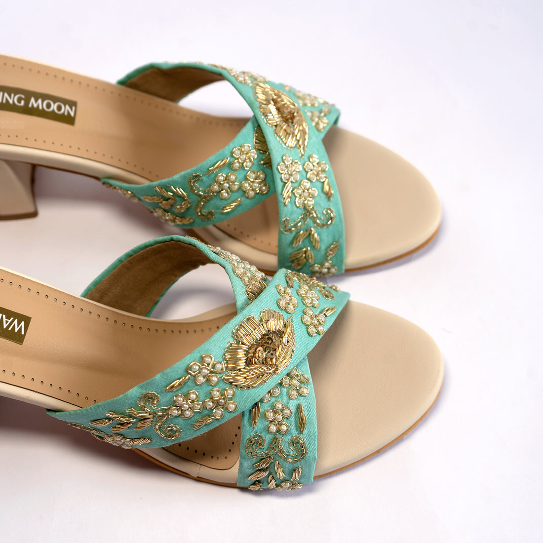 Light Green Cross Block heel