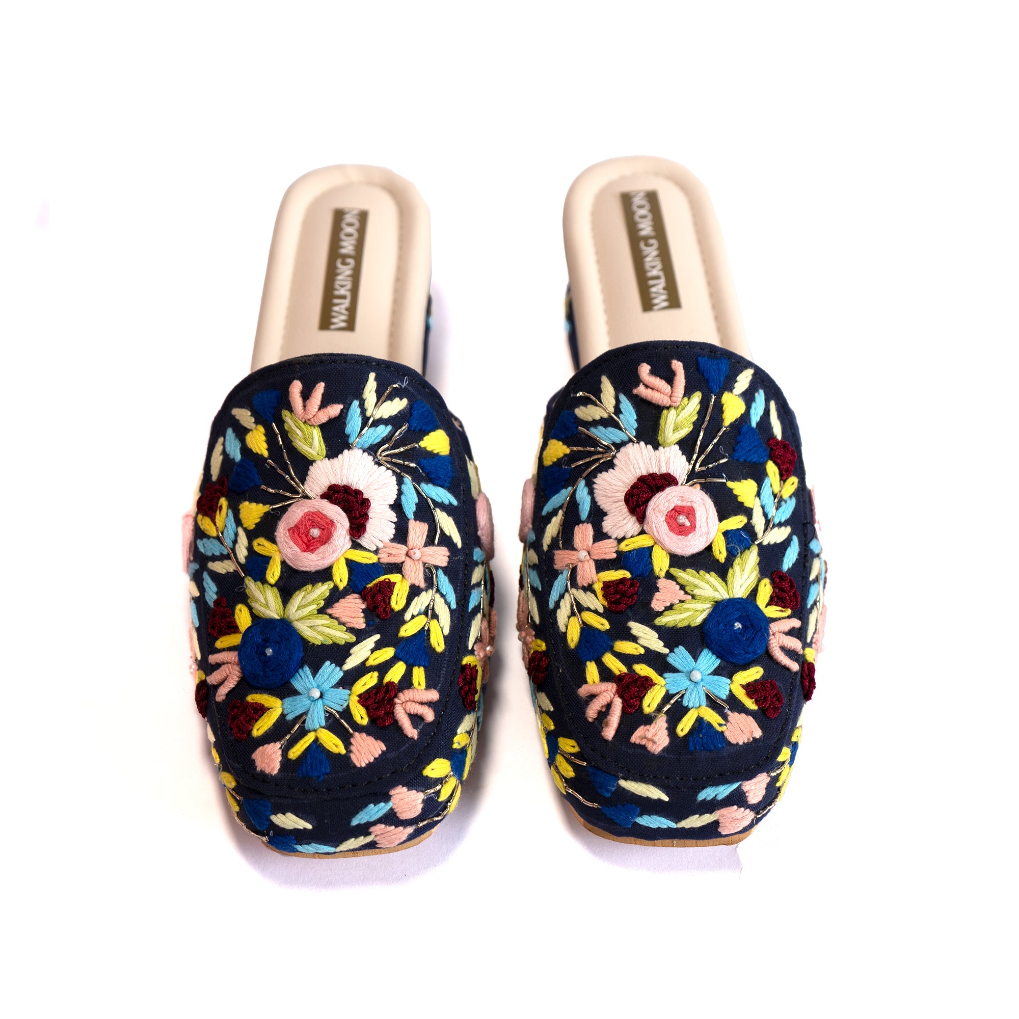 Floral Symphony Navy Mule Heel