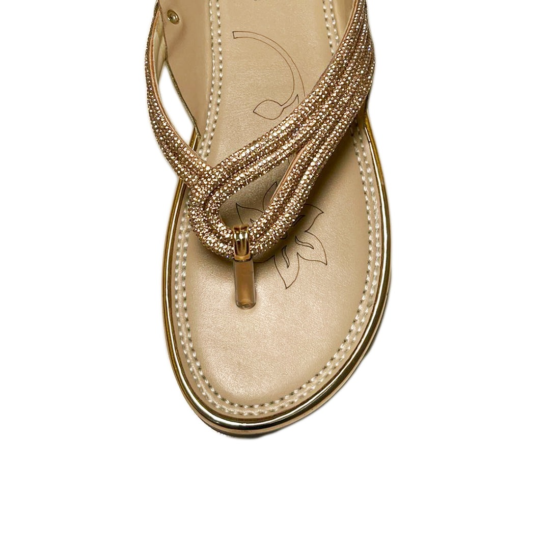 Rose Gold Crystal Strappy Flats