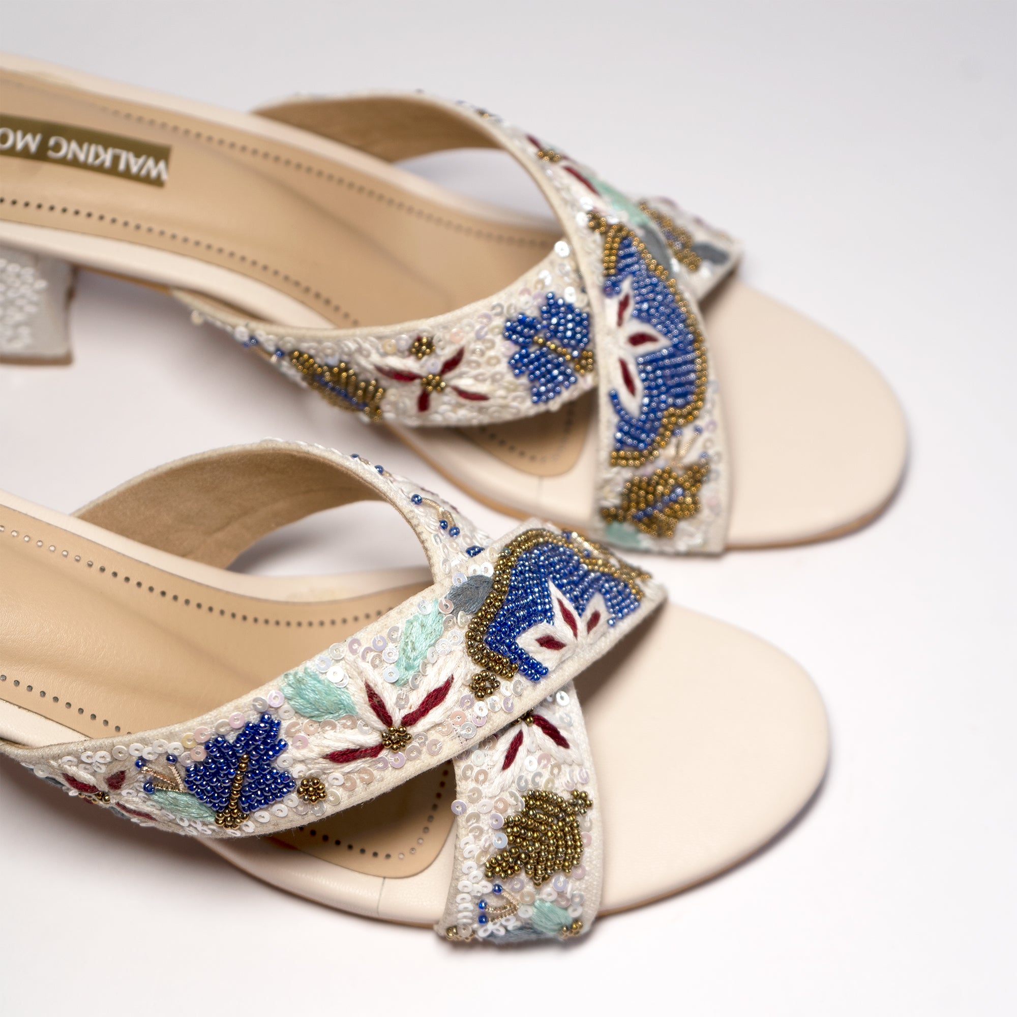 Ivory Floral Cross Block Heel