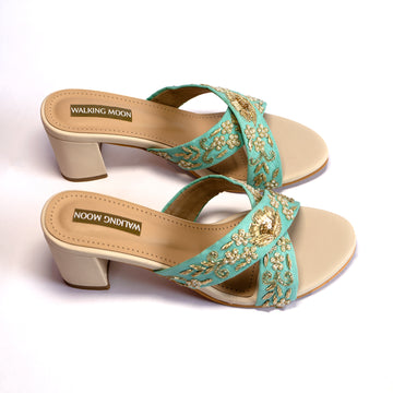 Light Green Cross Block heel