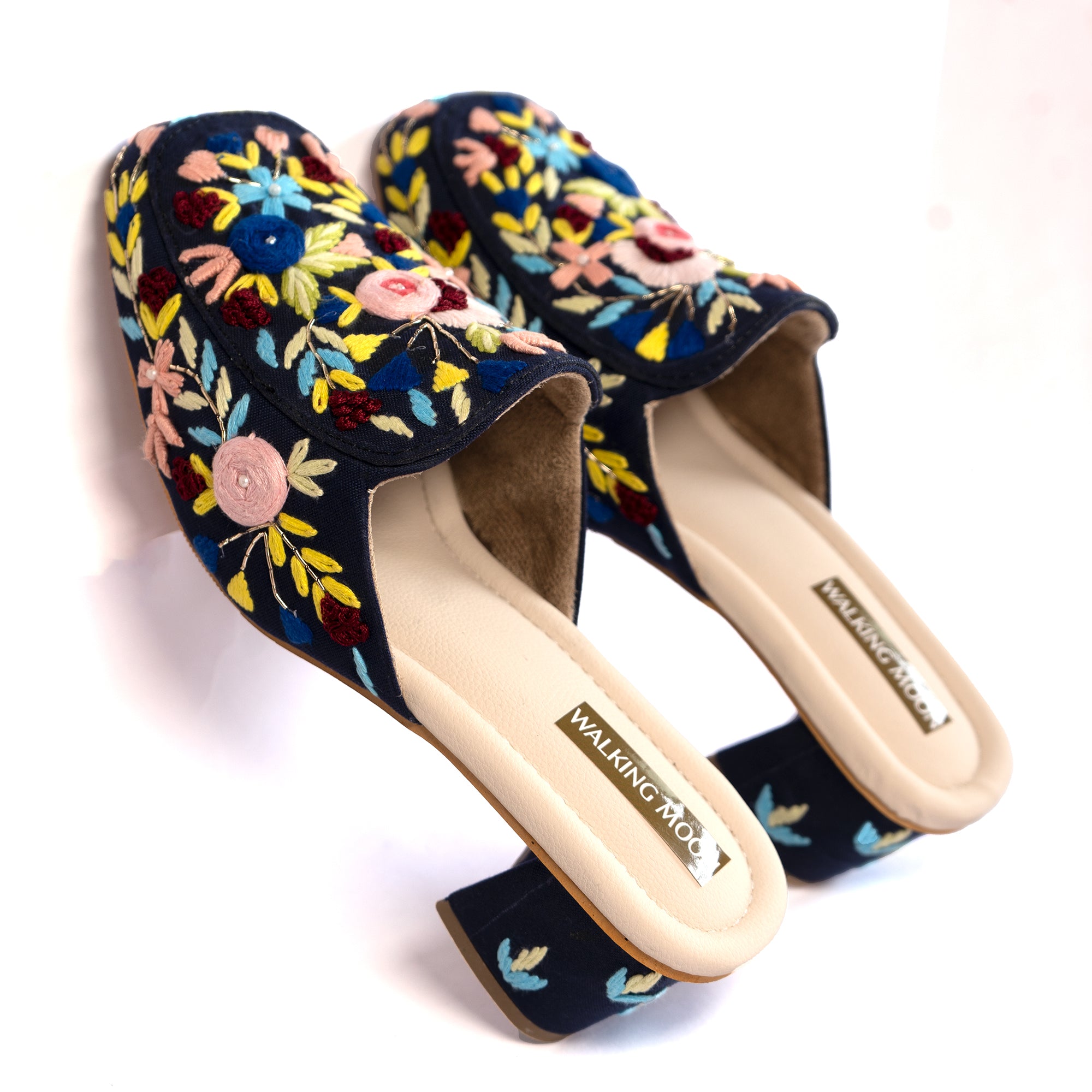 Floral Symphony Navy Mule Heel
