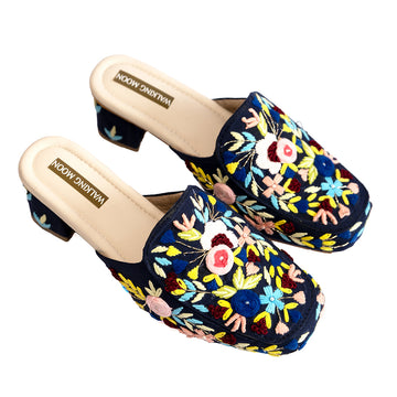 Floral Symphony Navy Mule Heel