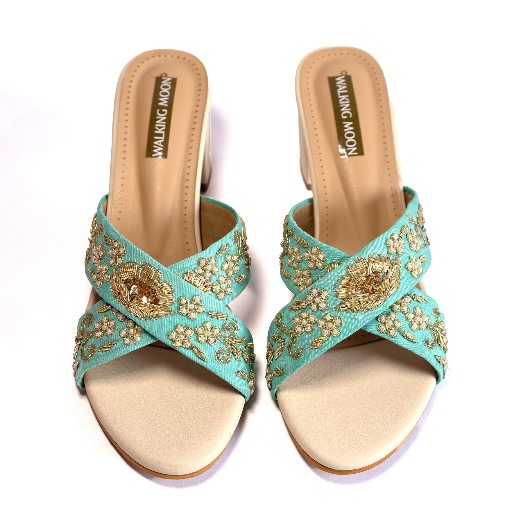 Light Green Cross Block heel