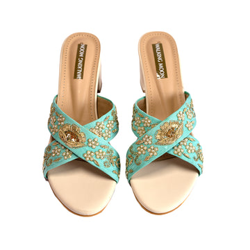 Light Green Cross Block heel