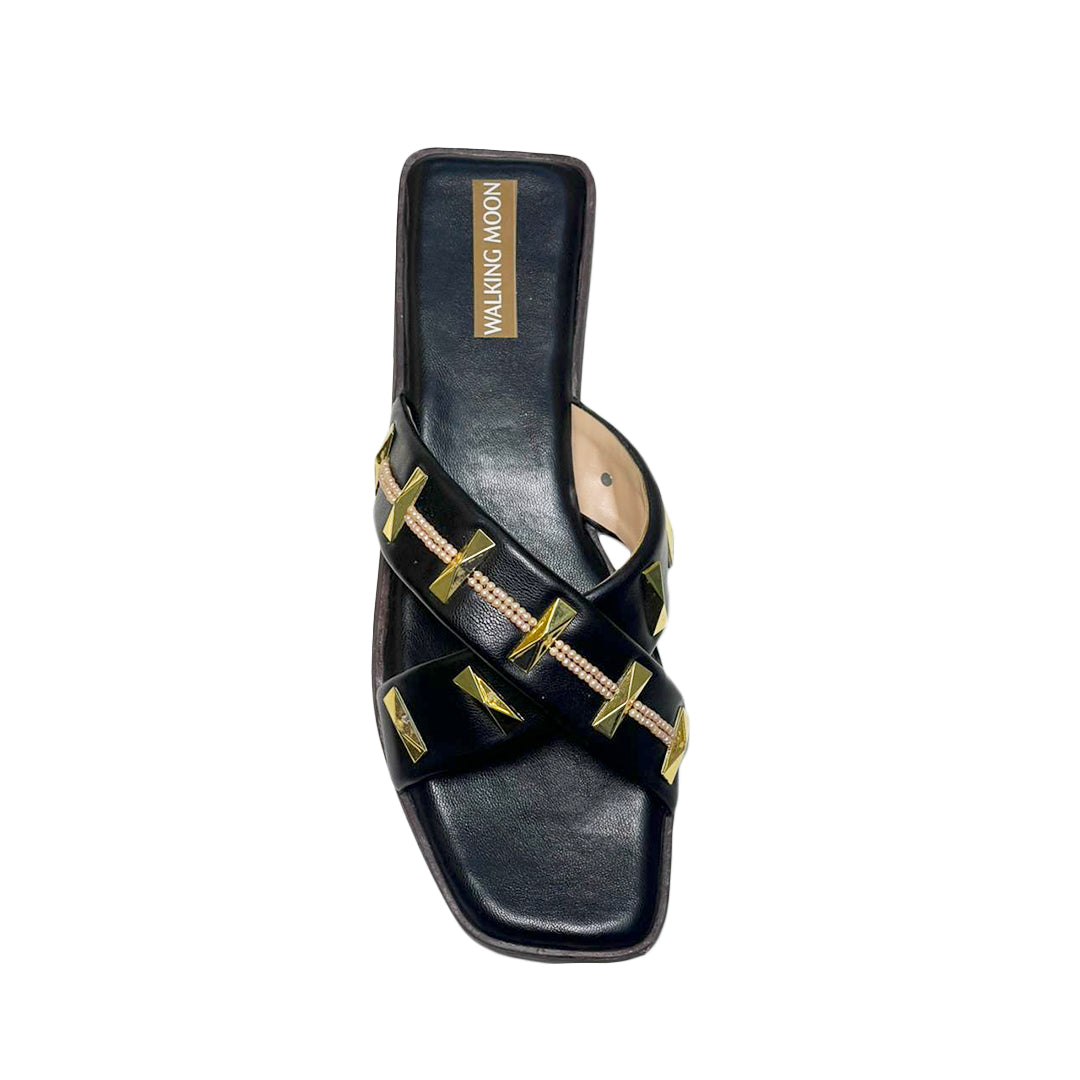 Gold Studded Crisscross Slides