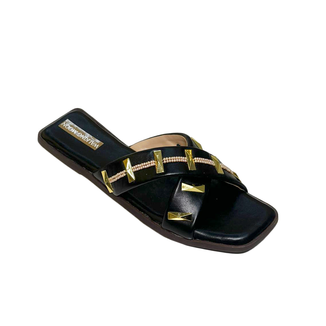 Gold Studded Crisscross Slides