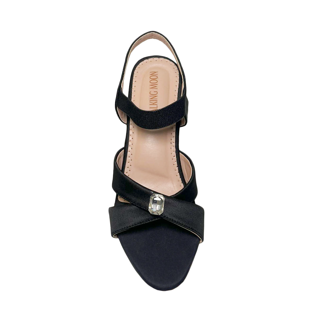 Stone Embellished Cross-Strap Heel