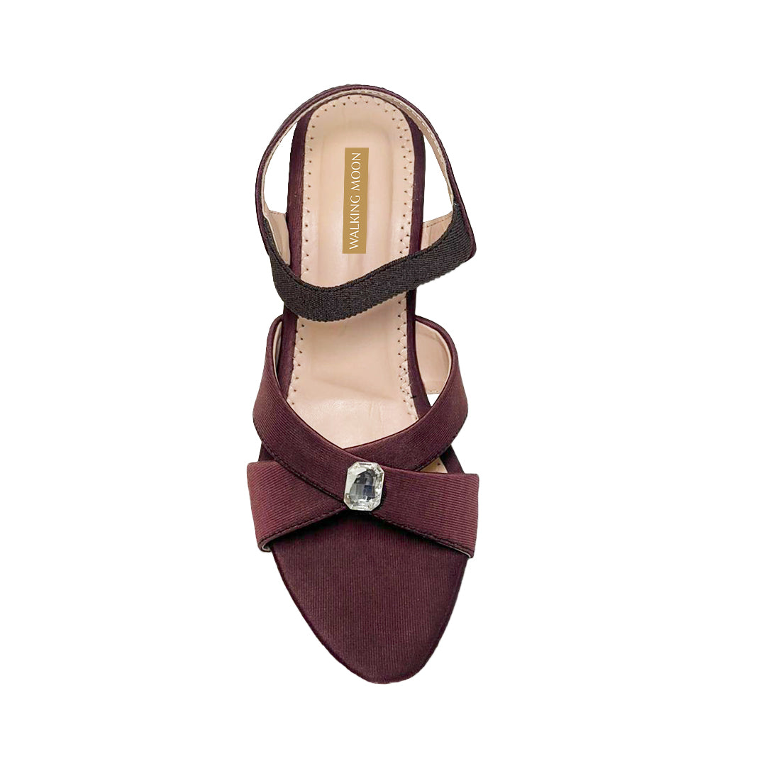 Stone Embellished Cross-Strap Heel