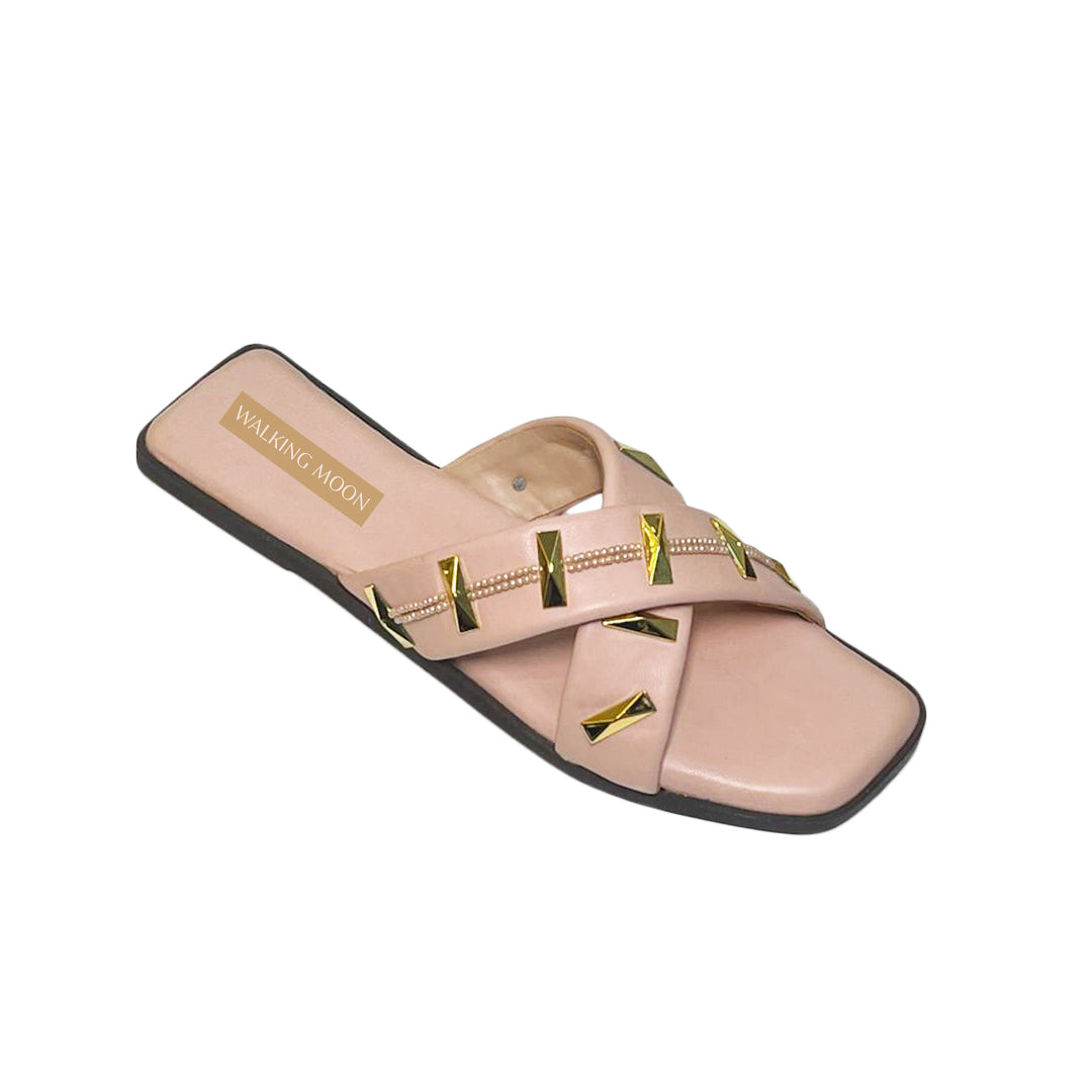 Gold Studded Crisscross Slides