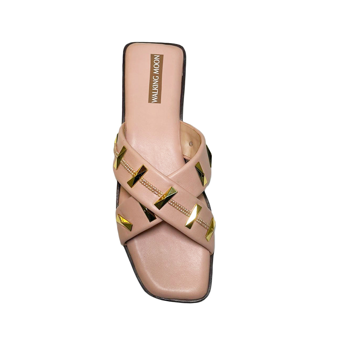 Gold Studded Crisscross Slides