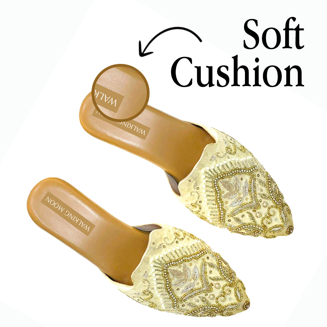 White Golden Bridal Mule Heel