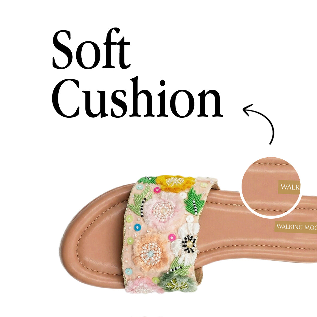 Peach Floral Beadwork Wedges