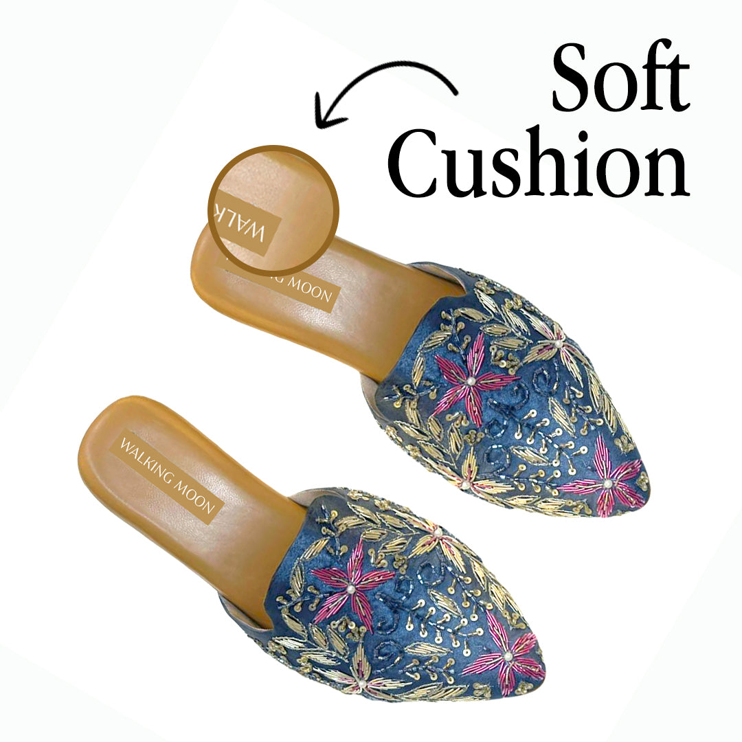 Dark Blue Bridal Mule Heel