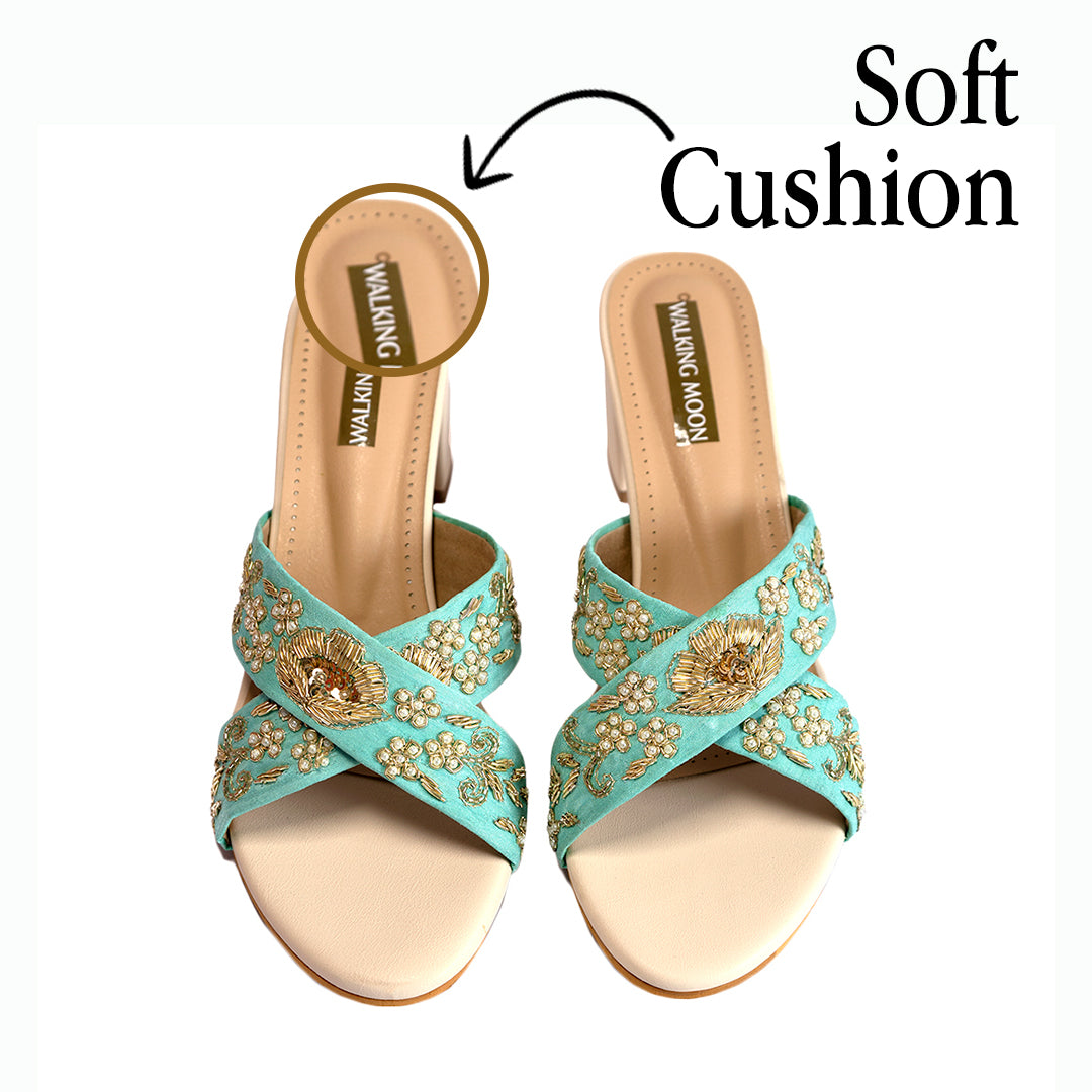 Light Green Cross Block heel