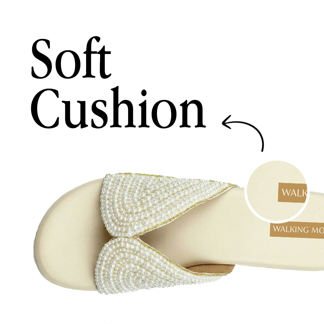Cream Pearl Beaded Hand Work Wedges