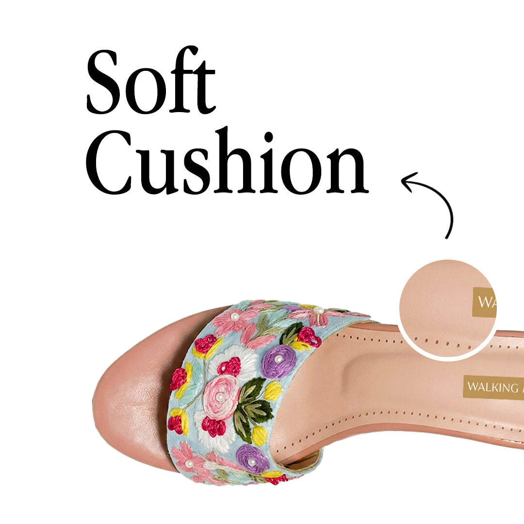 Peach Blossom Block Heels Thread Work