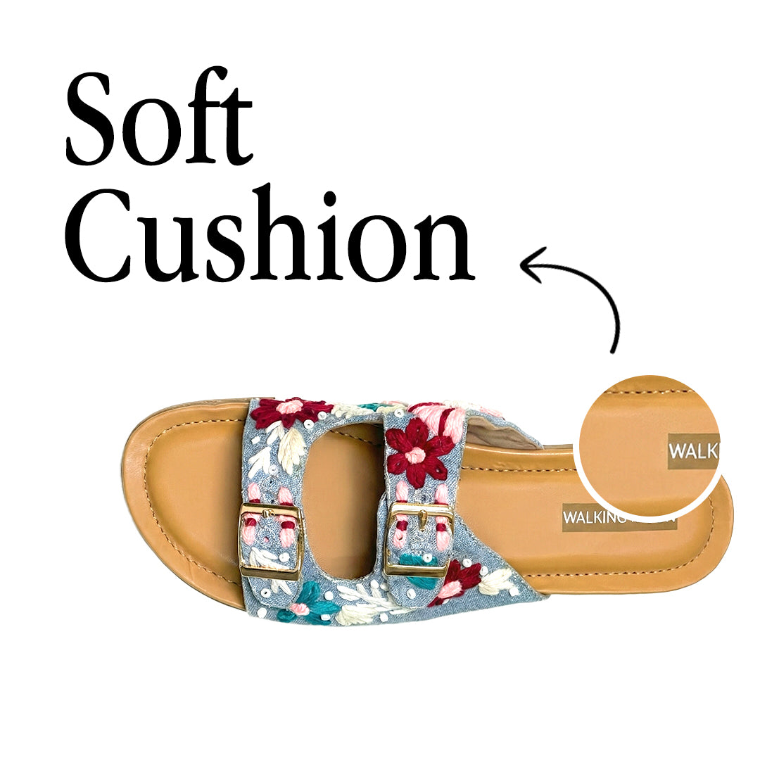 Blue Denim Thread Work Buckle flats