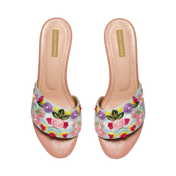 Peach Blossom Block Heels Thread Work