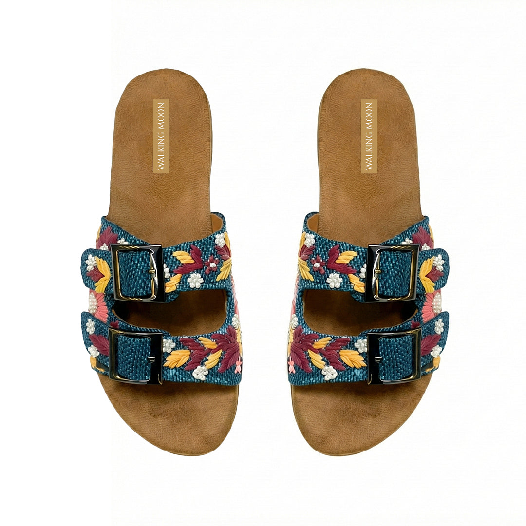 Dark Blue Jute Buckle flats