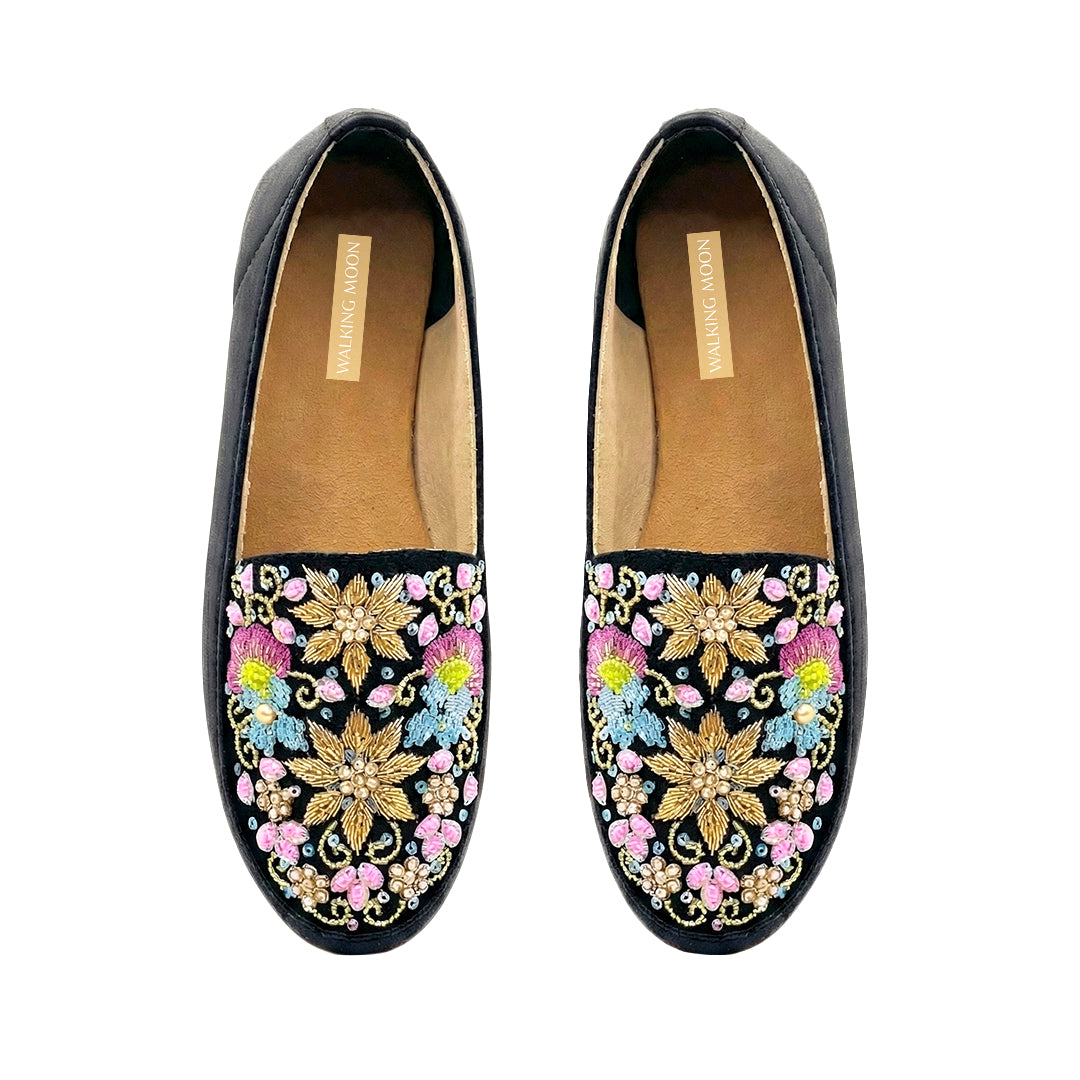 Gold Zardosi and Bead Embroidery Handwork Loafer