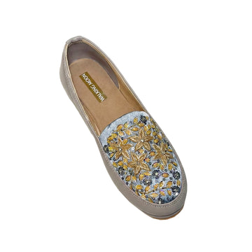 Gold Zardosi & Bead Handwork Grey Loafer