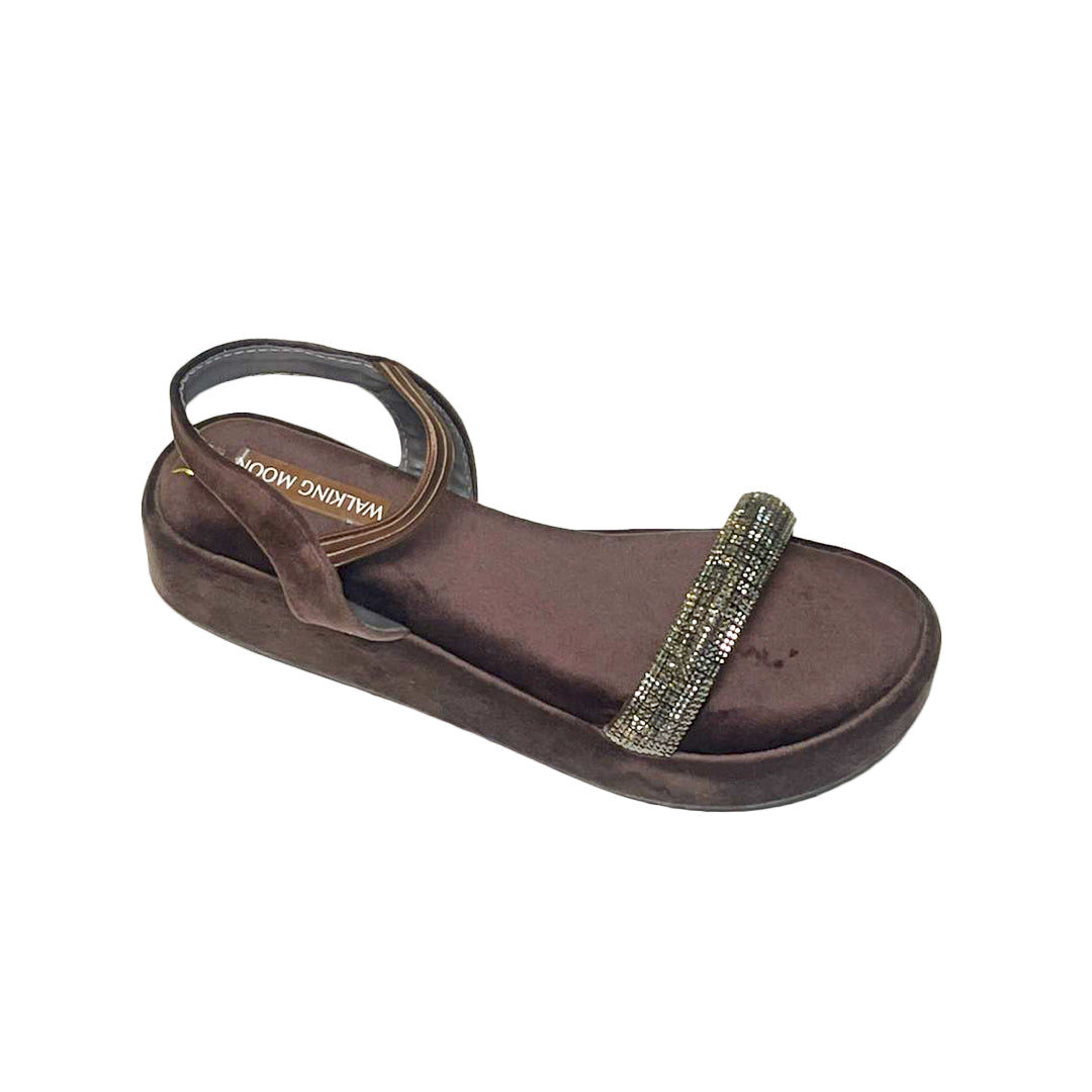 Brown Velvet With Ankle-Strap Wedge