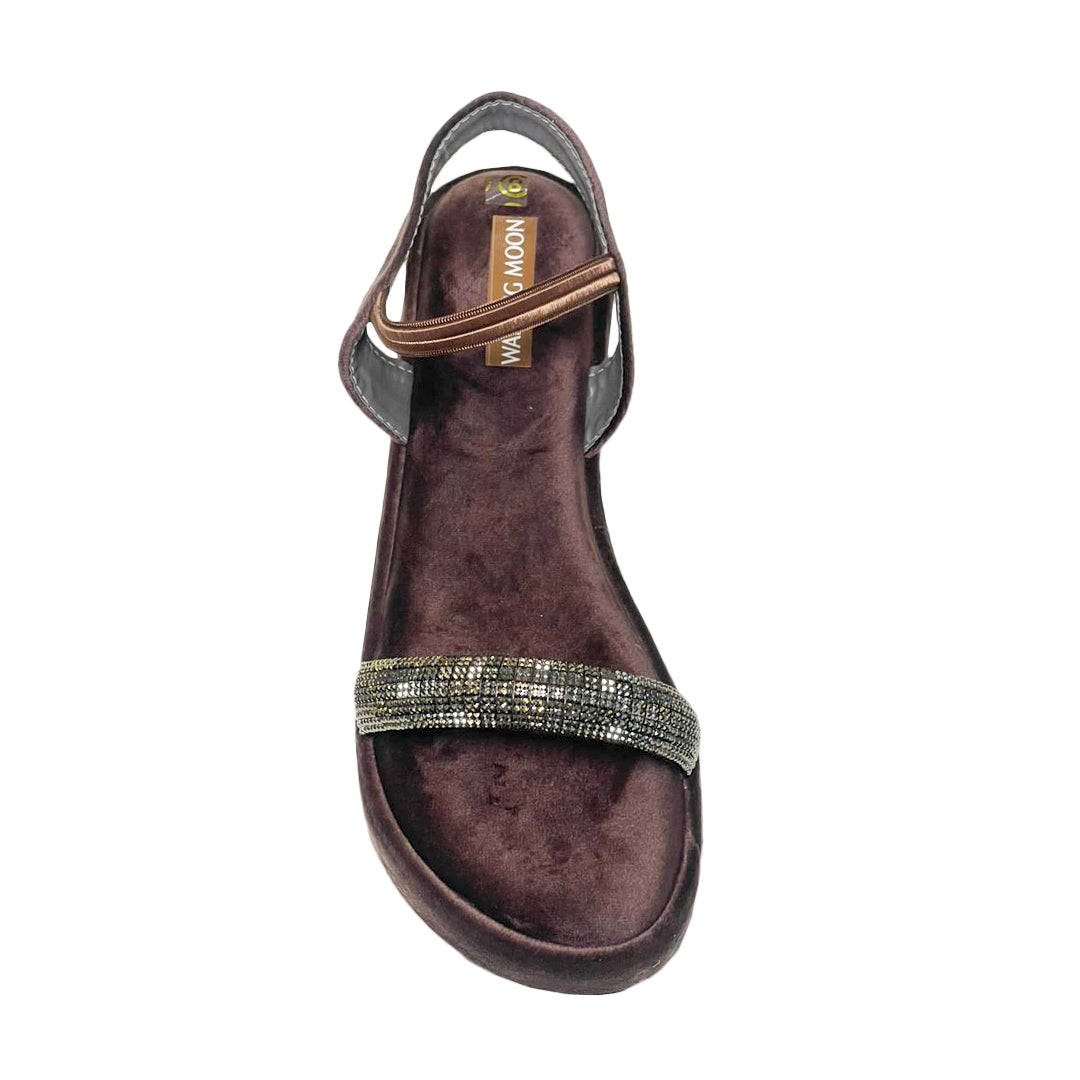 Brown Velvet With Ankle-Strap Wedge