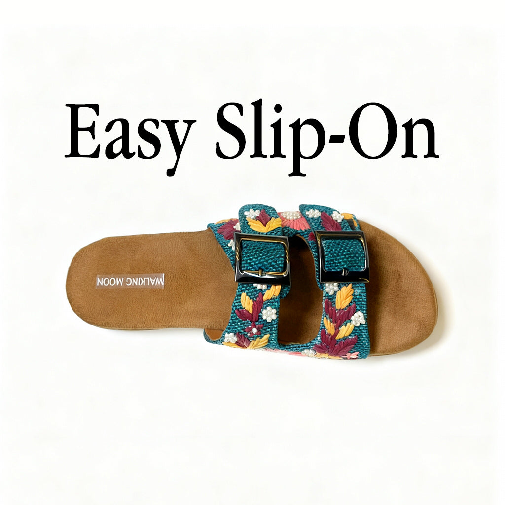 Dark Blue Jute Buckle flats